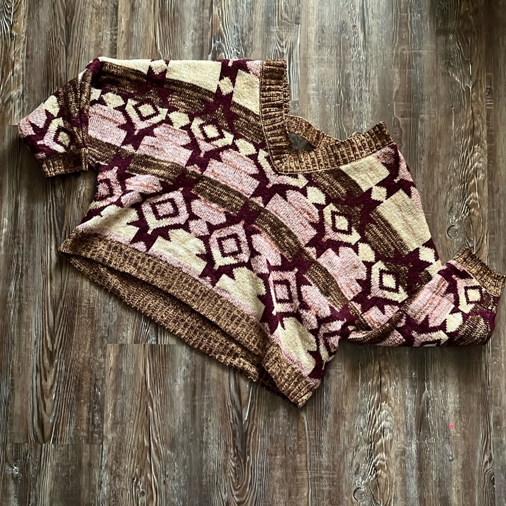 Cloud Chaser Neutral Wide Cropped Sleeve Cropped Striped Western Knit Sweater